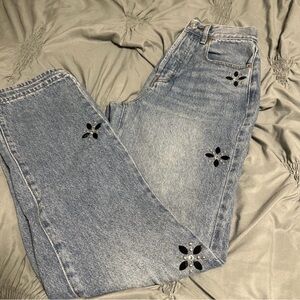 PacSun Light Blue High Rise Women's Jeans with Black Floral Details